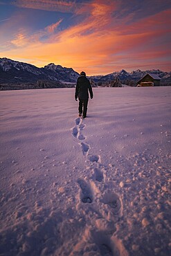 Winter landscape in the Allgäu near Halblech at sunrise