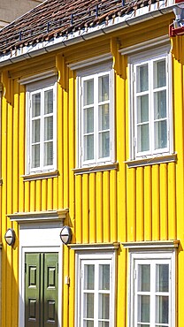Norway, scenic Trondheim town. Bakklandet, a famous tourist travel destination with colorful houses