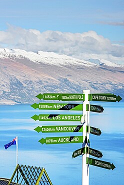 Directions sign post, Queenstown, South Island, New Zealand