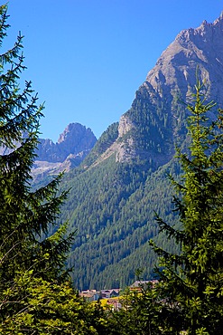 View over town, Canazei, Val di Fassa, Trentino-Alto Adige, Italy, Europe