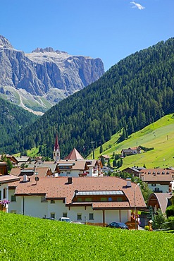View over town, Selva Gardena, Gardena Valley, Bolzano Province, Trentino-Alto Adige/South Tyrol, Italian Dolomites, Italy, Europe