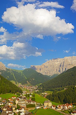 View over town, Selva Gardena, Gardena Valley, Bolzano Province, Trentino-Alto Adige/South Tyrol, Italian Dolomites, Italy, Europe