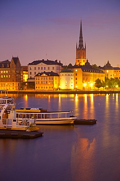 City skyline from City Hall at dusk, Kungsholmen, Stockholm, Sweden, Scandinavia, Europe