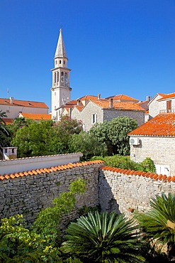 Church belltower from City Wall, Old Town, Budva, Montenegro, Europe