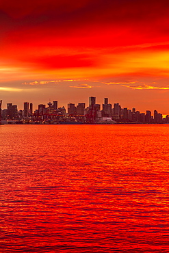 View of Vancouver Skyline from North Vancouver at sunset, British Columbia, Canada, North America