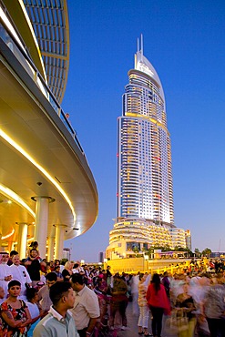 The Address Hotel and Dubai Mall at dusk, Dubai, United Arab Emirates, Middle East