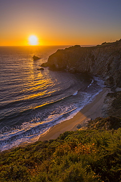 View of sunset at Big Sur, Highway 1, Pacific Coast Highway, Pacific Ocean, California, United States of America, North America