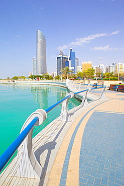 Contemporary architecture along the Corniche, Abu Dhabi, United Arab Emirates, Middle East