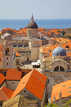 Old Town rooftops and Cathedral dome, UNESCO World Heritage Site, Dubrovnik, Dalmatia, Croatia, Europe