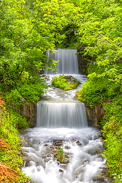 View of Lahnbach River and waterfall in Schwaz, Schwaz, Austrian Tyrol, Austria, Europe