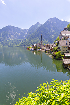 View of Hallstatt village, UNESCO World Heritage Site, Salzkammergut region of the Alps, Salzburg, Austria, Europe