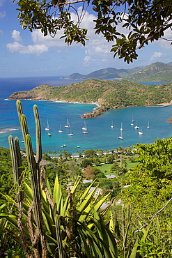 View of English Harbour from Shirley Heights, Antigua, Leeward Islands, West Indies, Caribbean, Central America