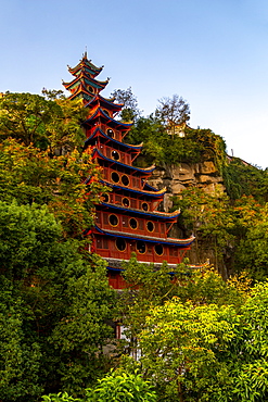 View of Shi Baozhai Pagoda on Yangtze River near Wanzhou, Chongqing, People's Republic of China, Asia