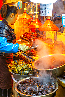 View of local produce stall in Zhujiajiaozhen water town, Qingpu District, Shanghai, China, Asia