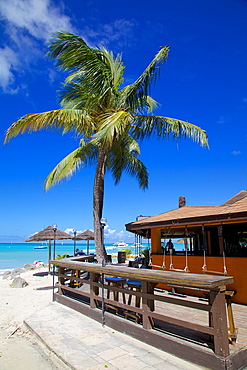 Beach and beach bar, Dickenson Bay, St. Georges, Antigua, Leeward Islands, West Indies, Caribbean, Central America