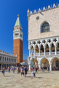 View of the Campanile and Doge's Palace in St. Mark's Square, Venice, UNESCO World Heritage Site, Veneto, Italy, Europe