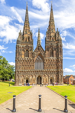 View of Lichfield Cathedral West facade, Lichfield, Staffordshire, England, United Kingdom, Europe