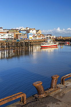 View of boats in Bridlington Harbour, Bridlington, North Yorkshire, England, United Kingdom, Europe