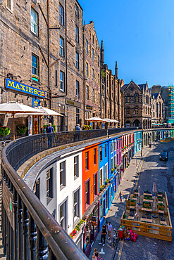 View of W Bow (West Bow) from Victoria Terrace, Edinburgh, Lothian, Scotland, United Kingdom, Europe