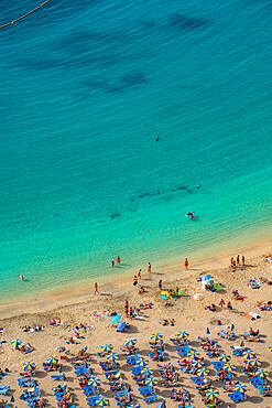 View of Playa de Amadores beach from elevated position, Puerto Rico, Gran Canaria, Canary Islands, Spain, Atlantic, Europe