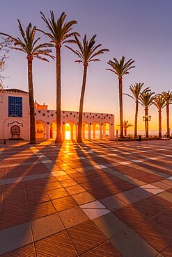 View of Plaza Balcon De Europa at sunrise in Nerja, Costa del Sol, Malaga Province, Andalusia, Spain, Europe