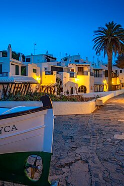 View of Binibeca Vell at dusk, Binibeca Vell, Memorca, Balearic Islands, Spain, Europe