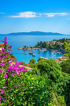 View of the harbour and rooftops at Ika from elevated position, Ika, Kvarner Bay, Eastern Istria, Croatia, Europe