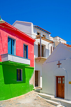 View of colourful houses, Skopelos Town, Skopelos Island, Sporades Islands, Greek Islands, Greece, Europe