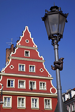 Lampost and colourful architecture, Salt Square, Old Town, Wroclaw, Silesia, Poland, Europe