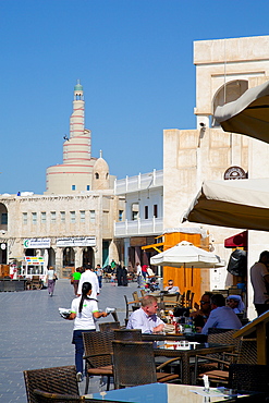 The restored Souq Waqif and spiral Mosque of the Kassem Darwish Fakhroo Islamic Centre, Qatar, Middle East