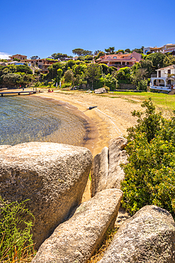 View of beach and villas of Porto Rafael, Sardinia, Italy, Mediterranean, Europe