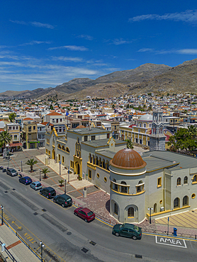 Aerial view of Kalimnos town, Kalimnos, Dodecanese Islands, Greek Islands, Greece, Europe