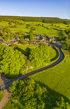 Aerial view of Beeley village, Peak District National Park, Derbyshire, England, United Kingdom, Europe