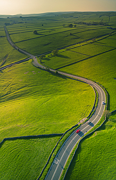 Aerial view of A623 near Tideswell, Peak District National Park, Derbyshire, England, United Kingdom, Europe