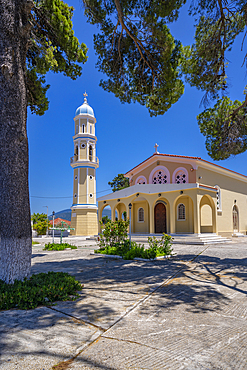 View of typical Greek Orthodox Church near Lakithra, Kefalonia, Ionian Islands, Greek Islands, Greece, Europe