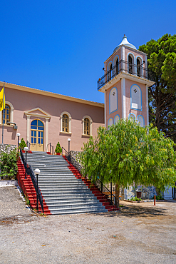 View of Church of the Dormition of the Virgin, Pastra, Kefalonia, Ionian Islands, Greek Islands, Greece, Europe