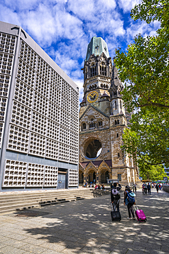 View of Kaiser Wilhelm Memorial Church, Kurfurstendamm, Charlottenburg, Berlin, Germany, Europe