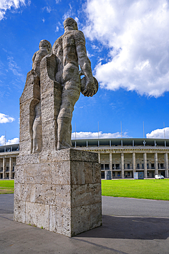 View of exterior of Olympiastadion Berlin and statues, built for the 1936 Olympics, Berlin, Germany, Europe