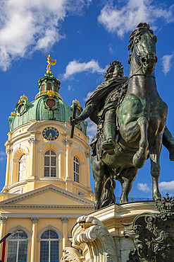 View of Charlottenburg Palace and statue of Great Elector Frederick William at Schloss Charlottenburg, Berlin, Germany, Europe