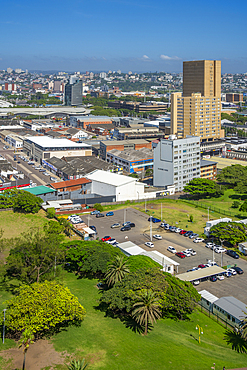 Elevated view of Durban city skyline, Durban, KwaZulu-Natal Province, South Africa, Africa