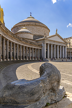 View of sculpture and Piazza del Plebiscito, historic centre, UNESCO World Heritage Site, Naples, Campania, Italy, Europe