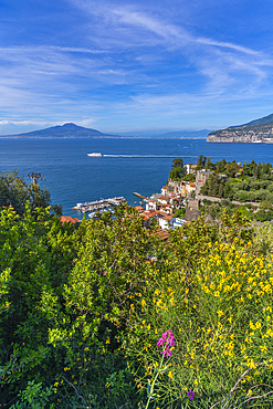 Panoramic view of Sorrento and Mount Vesuvius and Bay of Naples, Sorrento, Campania, Italy, Mediterranean, Europe