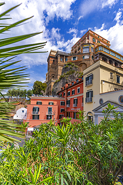 View of hotels in Porto of Sorrento, Sorrento, Campania, Italy, Mediterranean, Europe