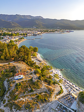 View of Church of the Holy Apostles and Thassos Town in background, Thassos Town, Limenas, Thassos, Aegean Sea, Greek Islands, Greece, Europe