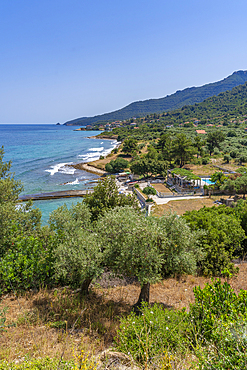 View of sea and beach at Koinyra, Thassos, Aegean Sea, Greek Islands, Greece, Europe