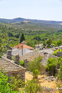 View of Theologos village from elevated position, Theologos, Thassos, Aegean Sea, Greek Islands, Greece, Europe