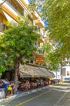 View of restaurant in Kavala, Kavala, Dimos Kavalas, Eastern Macedonia and Thrace, Gulf of Thasos, Gulf of Kavala, Thracian Sea, Greece, Europe