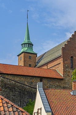 View of the Akershus Fortress from inside the walls on a sunny day, Oslo, Norway, Scandinavia, Europe