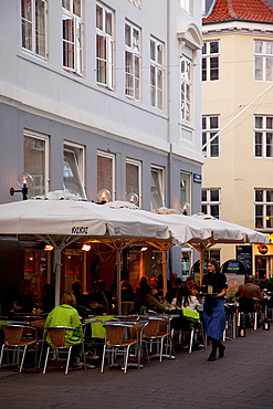 City cafe at dusk, Copenhagen, Denmark, Scandinavia, Europe