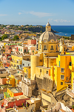 View of over town from elevated position, Procida, Phlegraean Islands, Gulf of Naples, Campania, Southern Italy, Italy, Europe